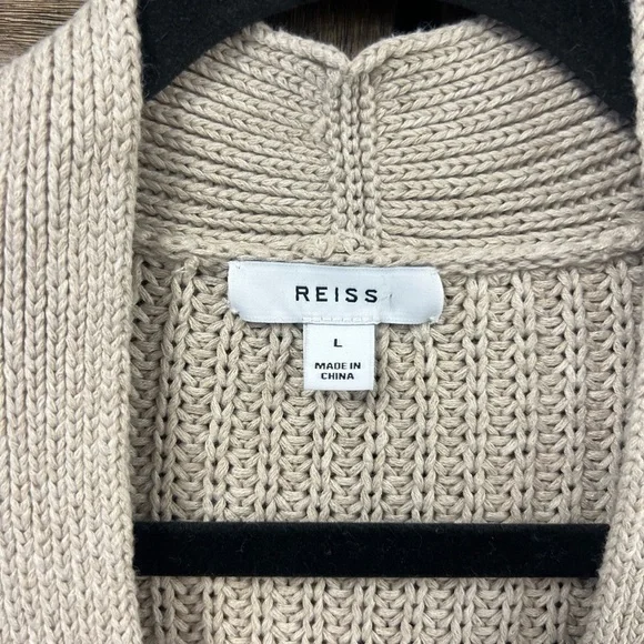 REISS Ariana Cotton Blend V-Neck Knitted Cardigan in Neutral Size Large - Picture 6 of 8